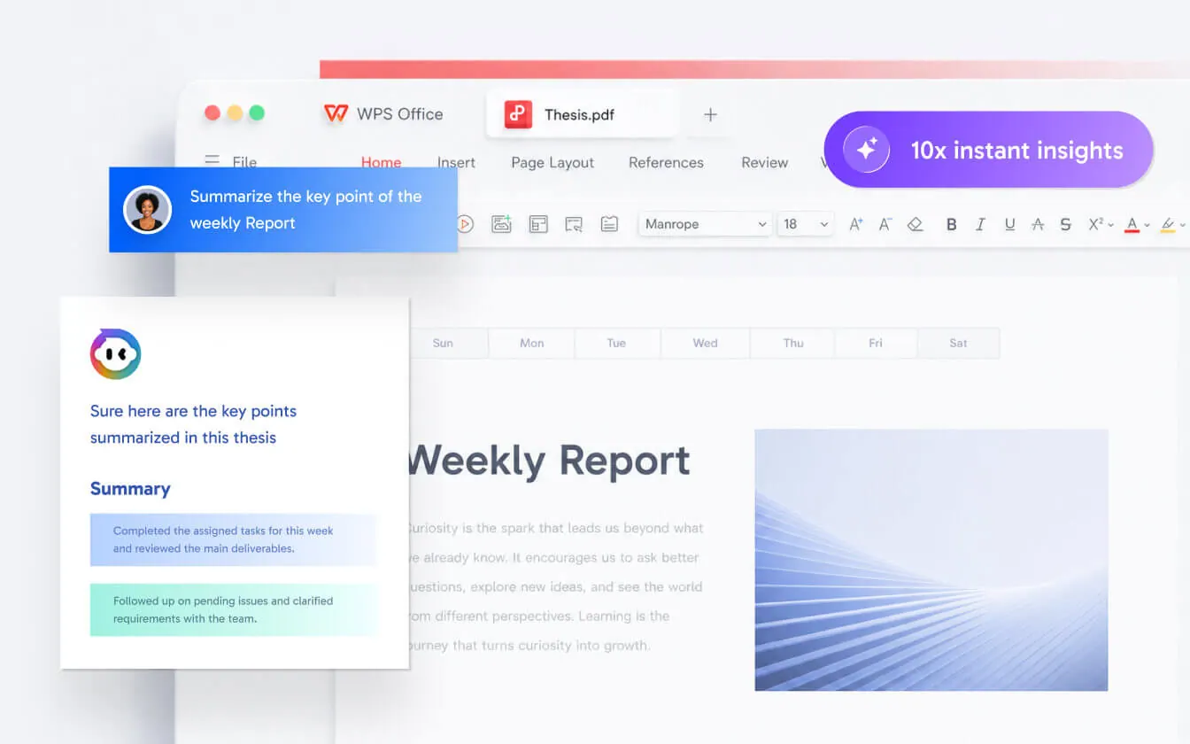 WPS AI summarizes a report and surfaces key insights.